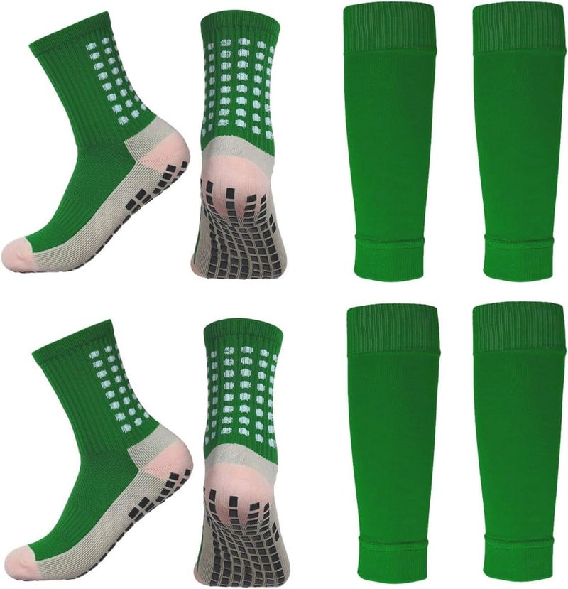 BUKEORE 2 Set Anti-Slip Grip Soccer Socks with Shin Guard Sleeves, Sports Athletic Socks for Men Women - Image 1